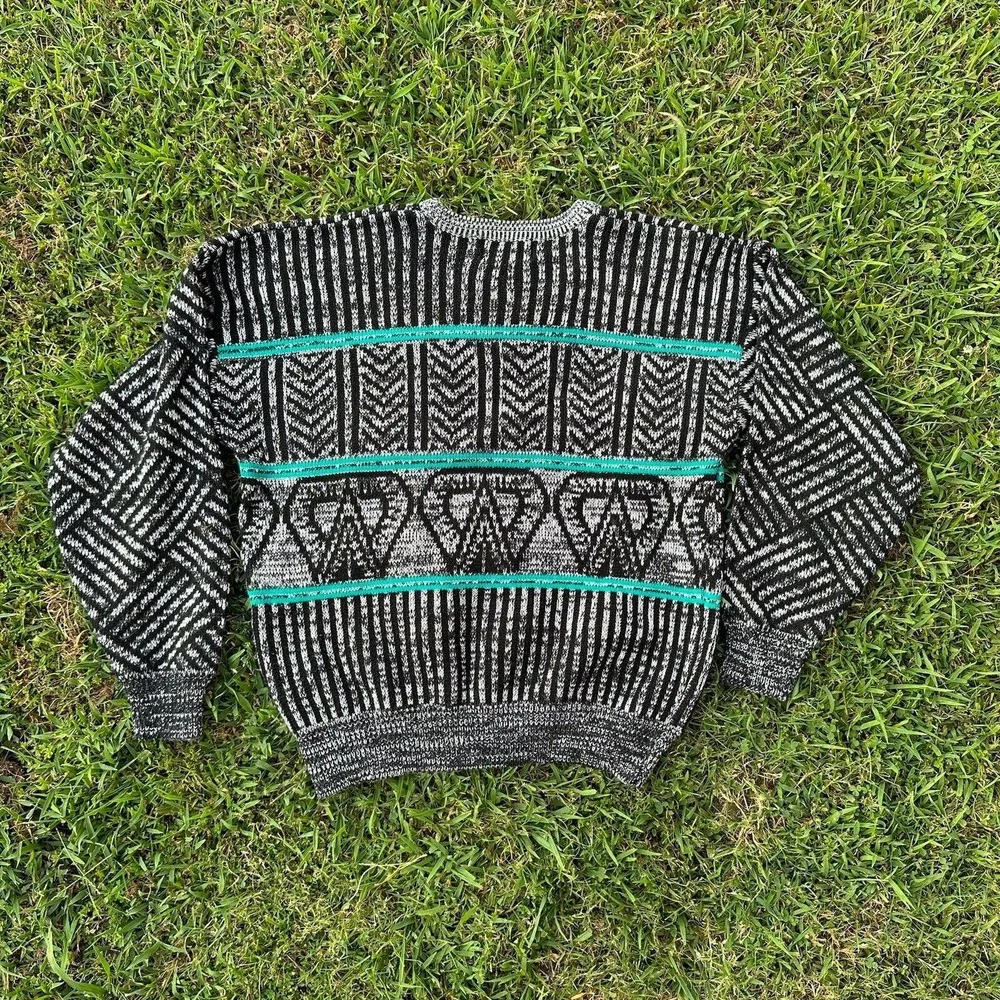 Gizmo Mens Large 90s‎ Coogi Style Ed Bassmaster Geometric Knit Cosby Dad Sweater